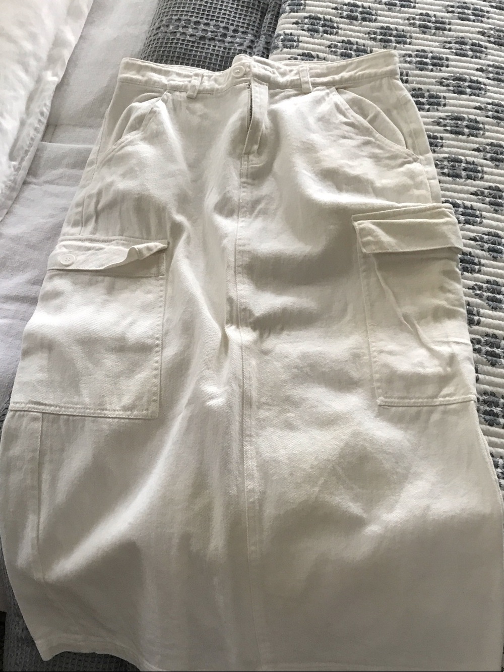 Cream Cargo Pocket Midi Skirt